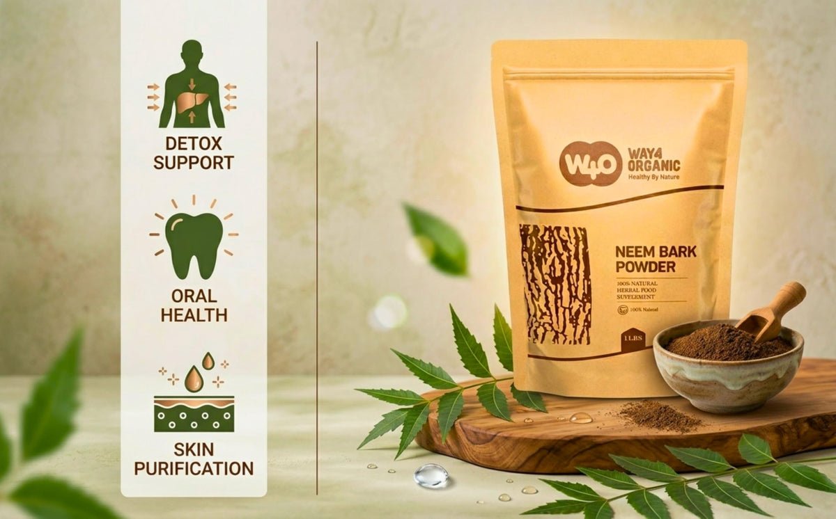 Way4Organic Neem Bark Powder vegan gluten free supplement back view