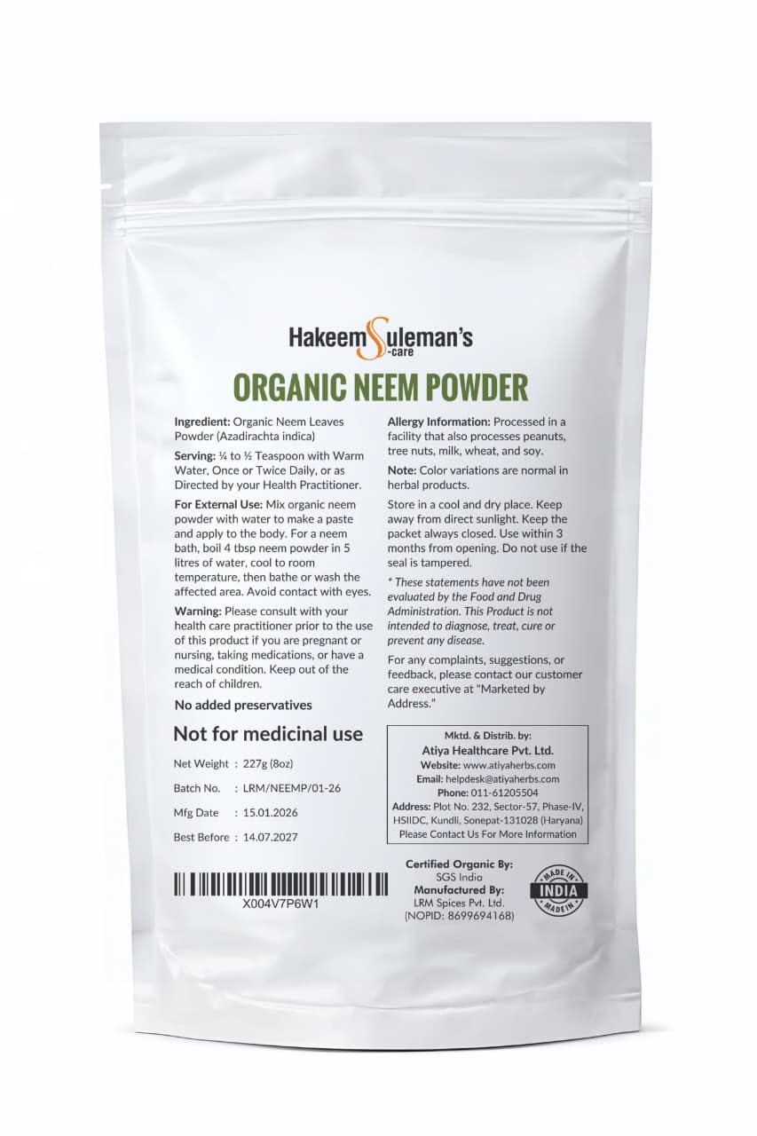 Hakeem Suleman s S-care Organic Neem Powder USDA organic label