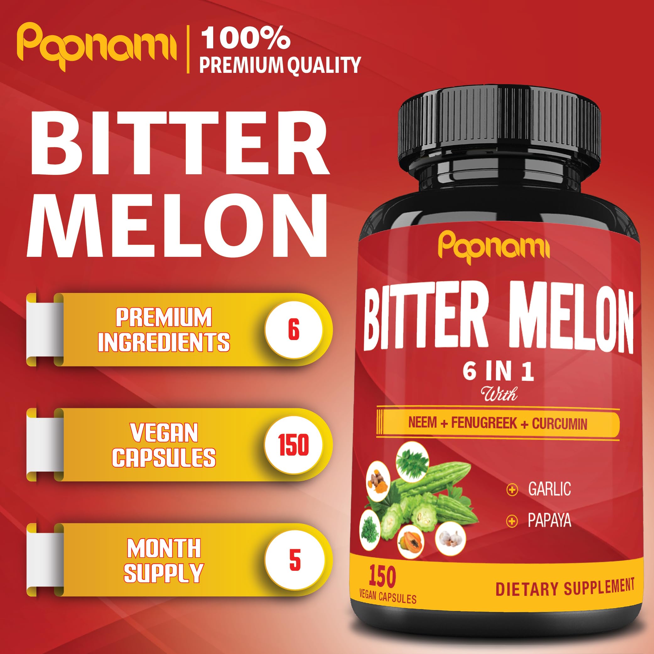 Papnami Organic Bitter Melon Extract Capsules 150 capsules package