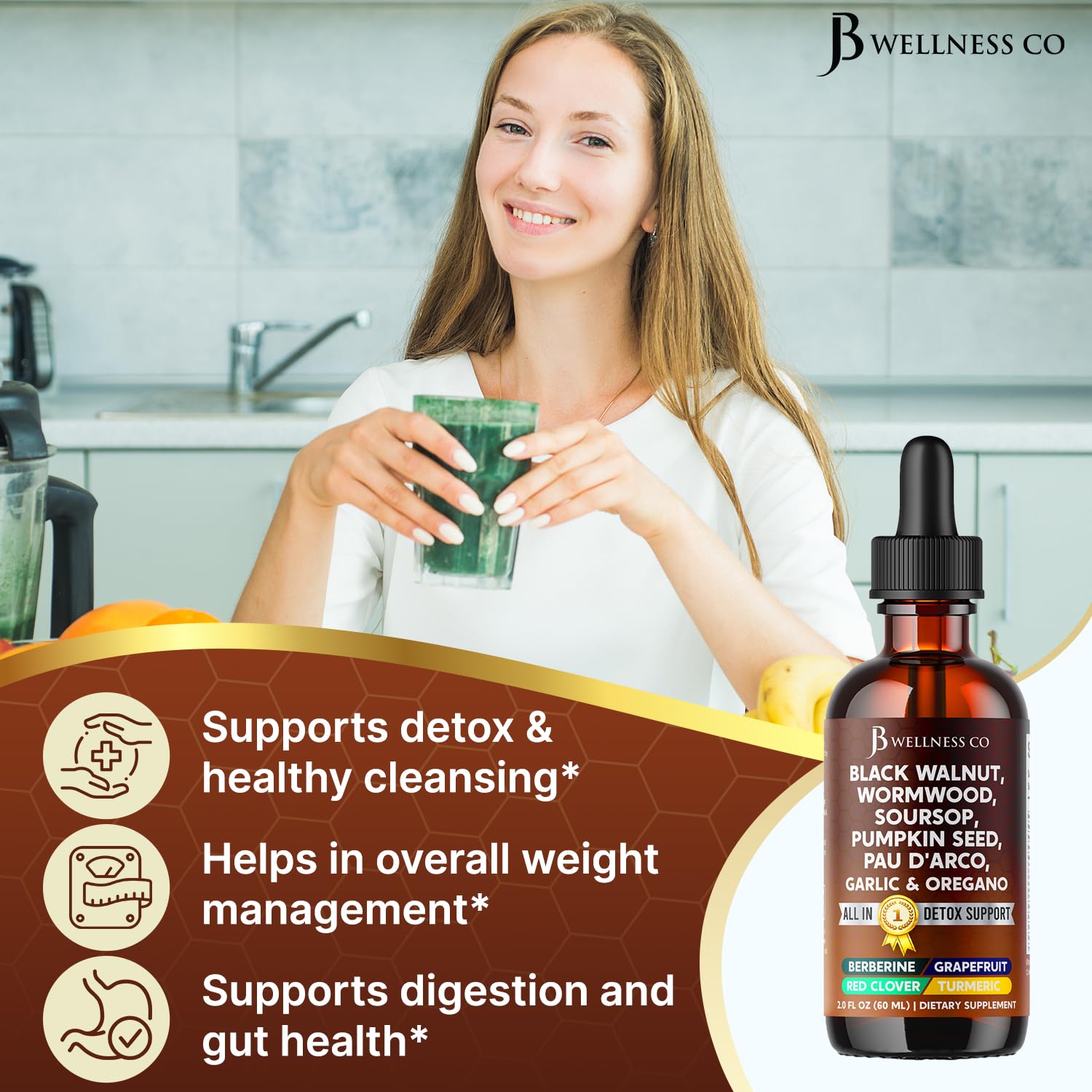 JB Wellness Co Wormwood and Black Walnut Liquid Cleanse Drops 6 fluid ounce bottle