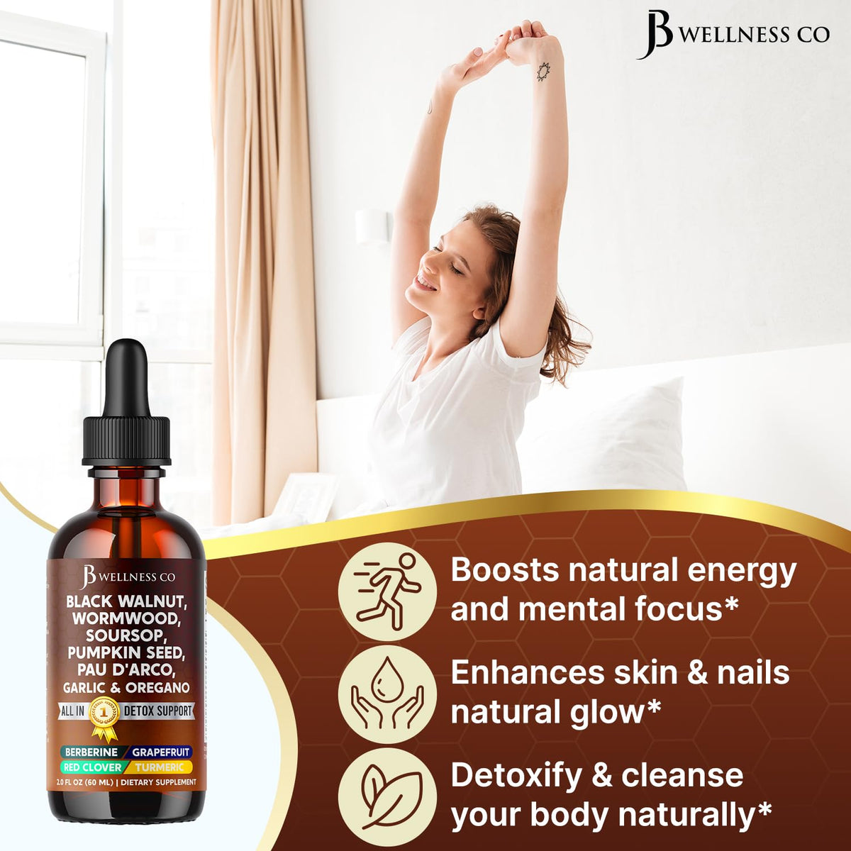 JB Wellness Co Wormwood and Black Walnut Liquid Cleanse Drops supplement facts label