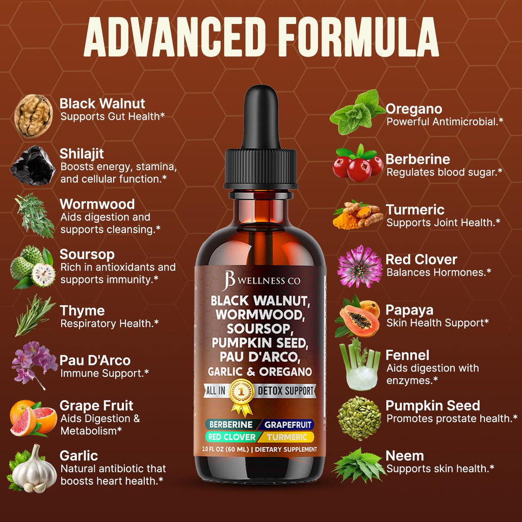 JB Wellness Co Wormwood and Black Walnut Liquid Cleanse Drops ingredient highlights