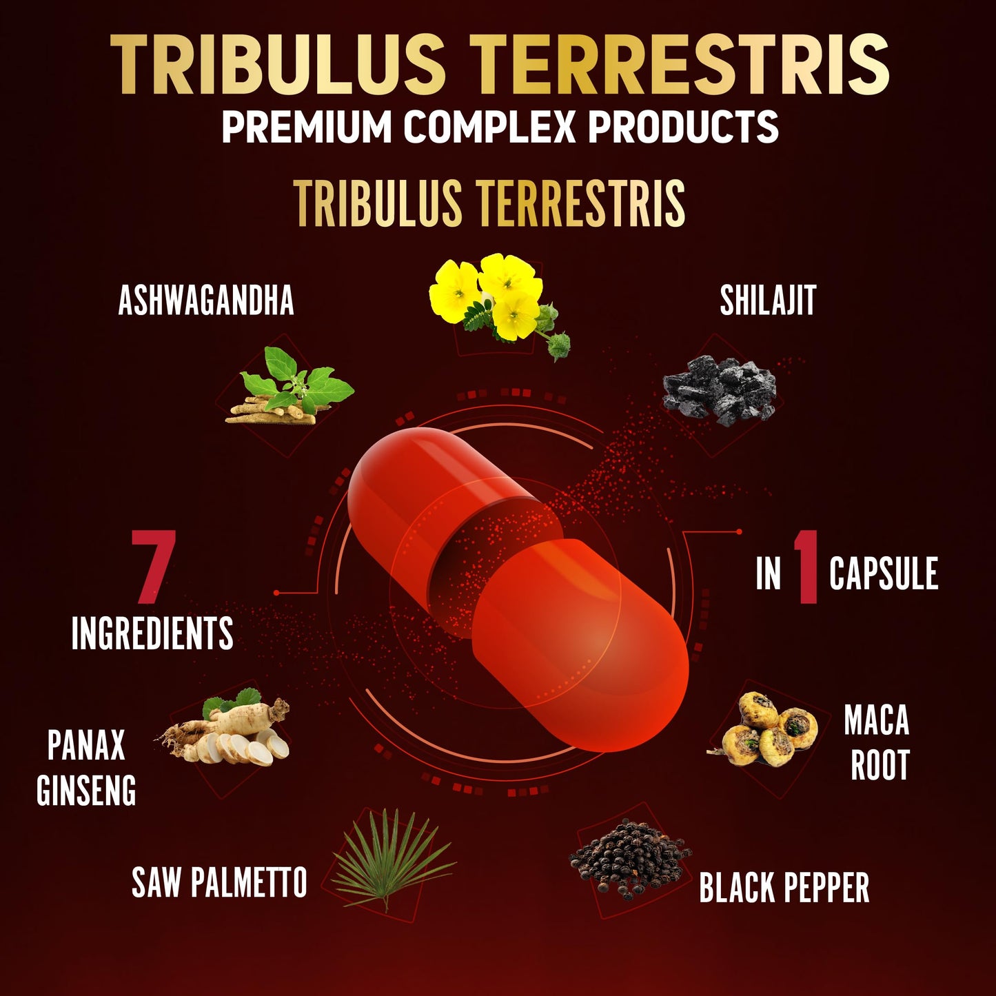 Premium Tribulus Terrestris supplement bottle top view