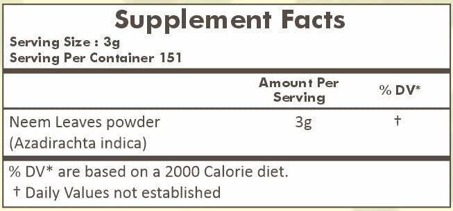 Herbal Hills Pure Neem Leaf Powder back label and ingredients
