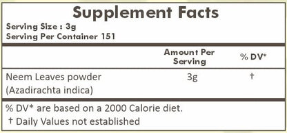 Herbal Hills Pure Neem Leaf Powder back label and ingredients