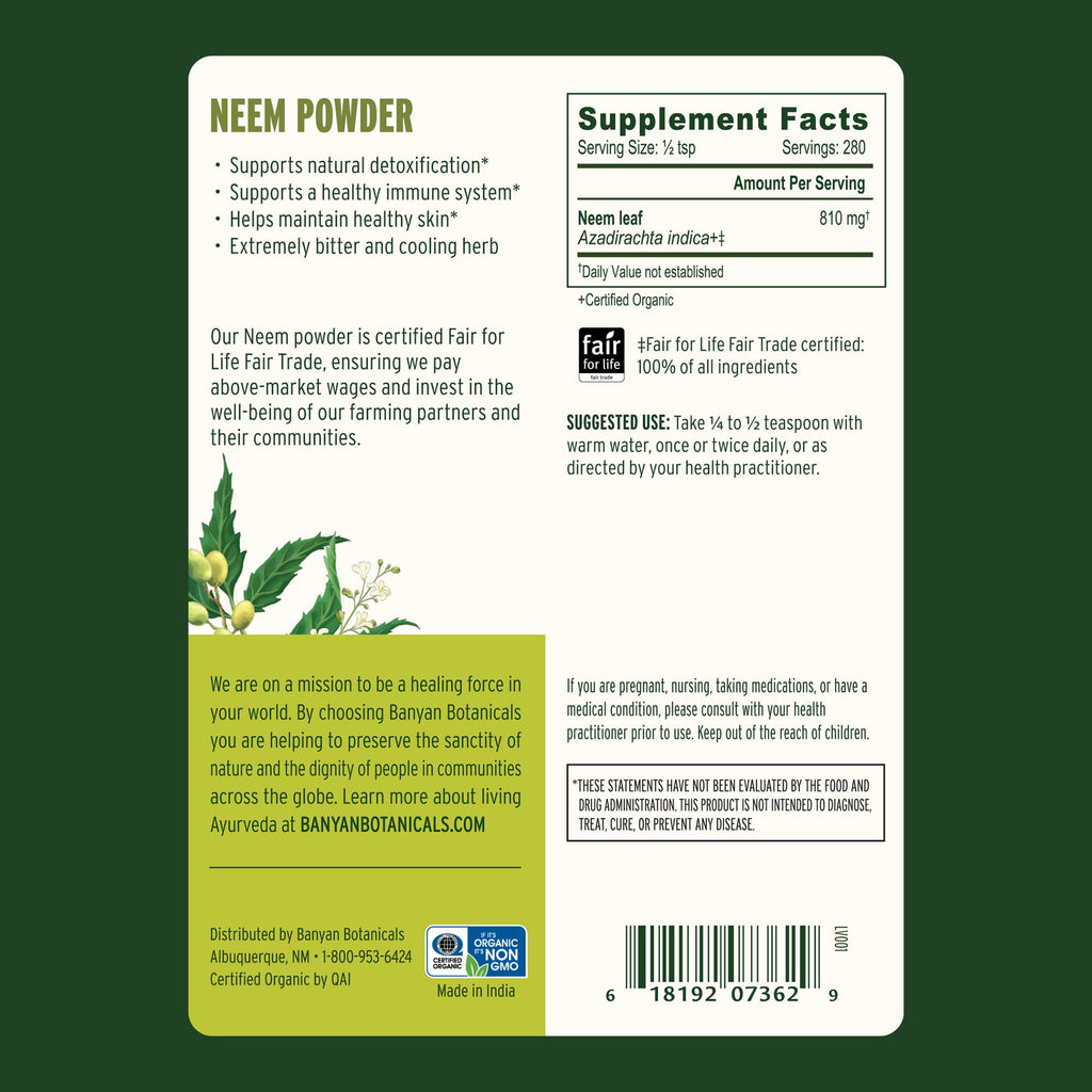 Banyan Botanicals Organic Neem Powder powder texture in spoon