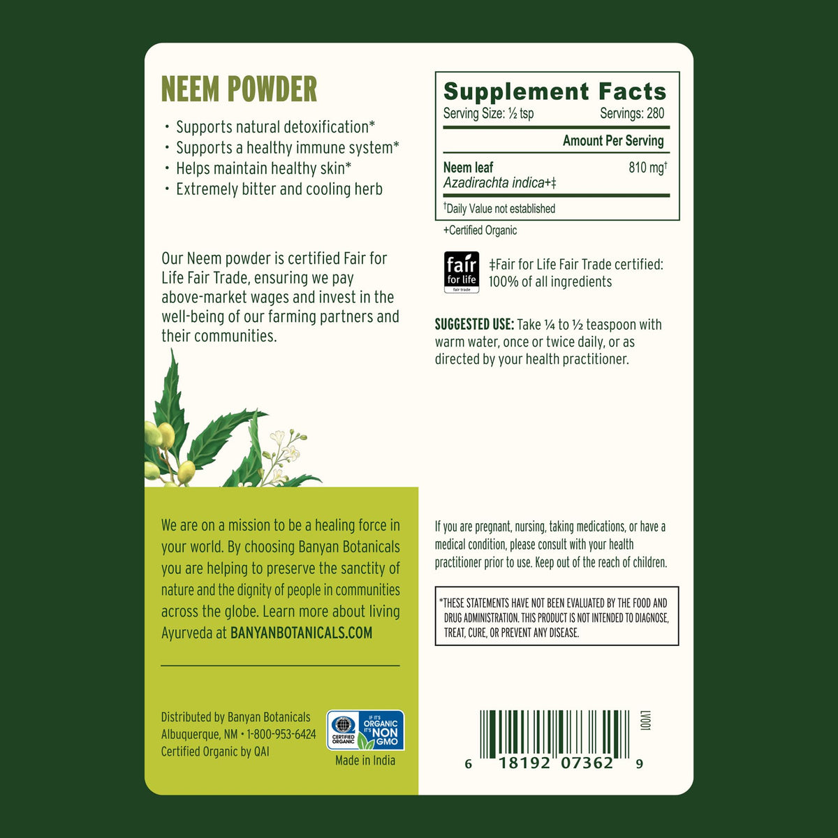 Banyan Botanicals Organic Neem Powder powder texture in spoon