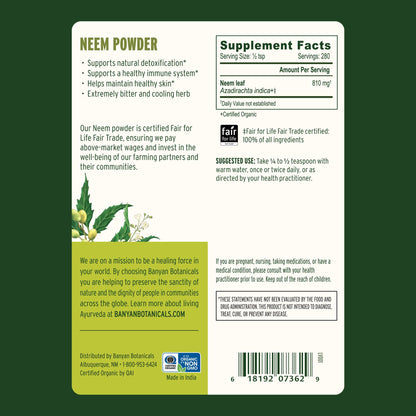 Banyan Botanicals Organic Neem Powder powder texture in spoon