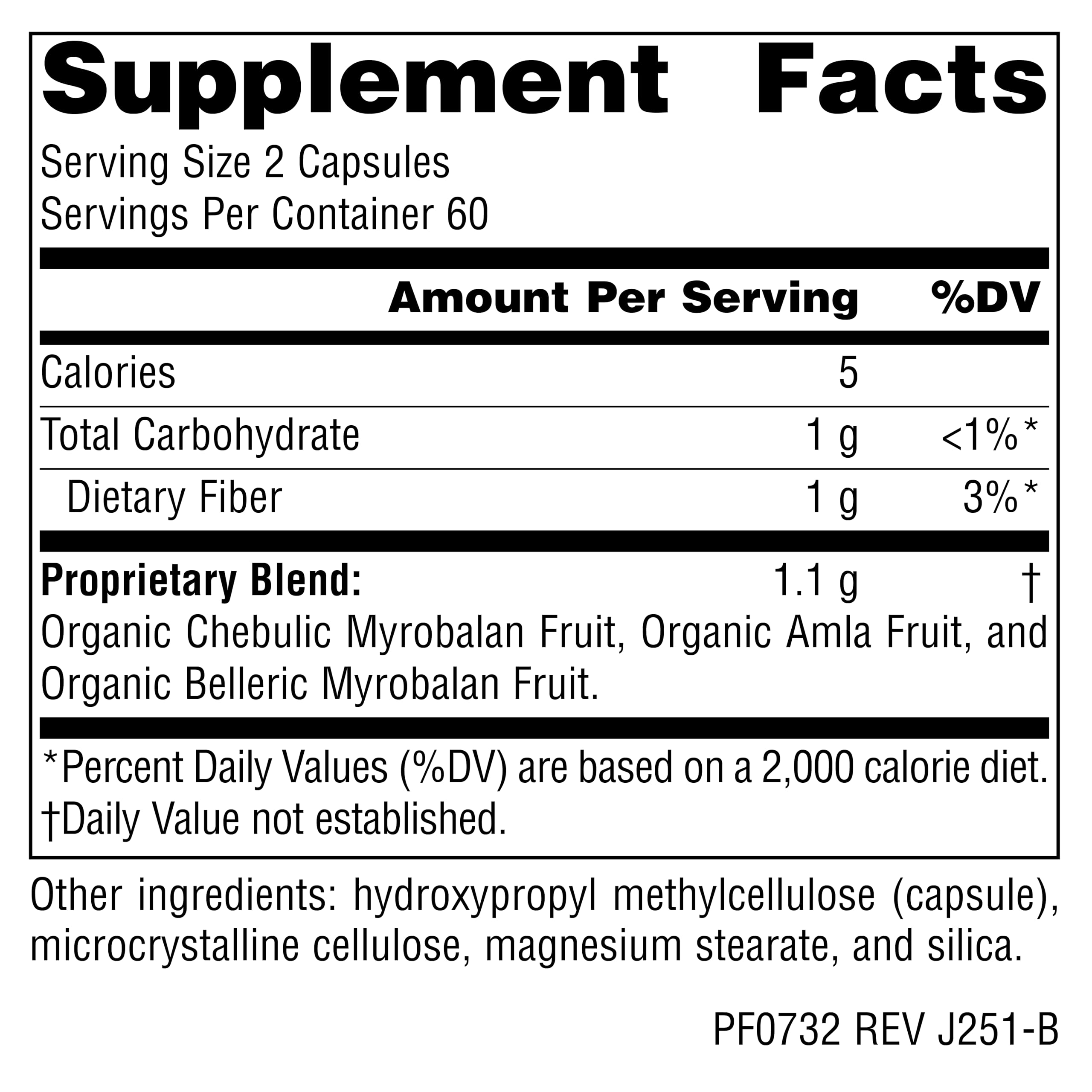 Planetary Herbals Triphala Gold supplement facts and organic ingredients label