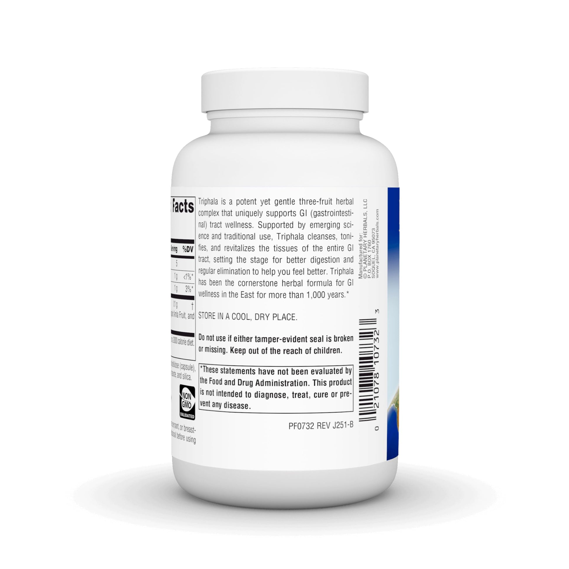 Side angle view of Planetary Herbals Triphala Gold USA imported wellness supplement
