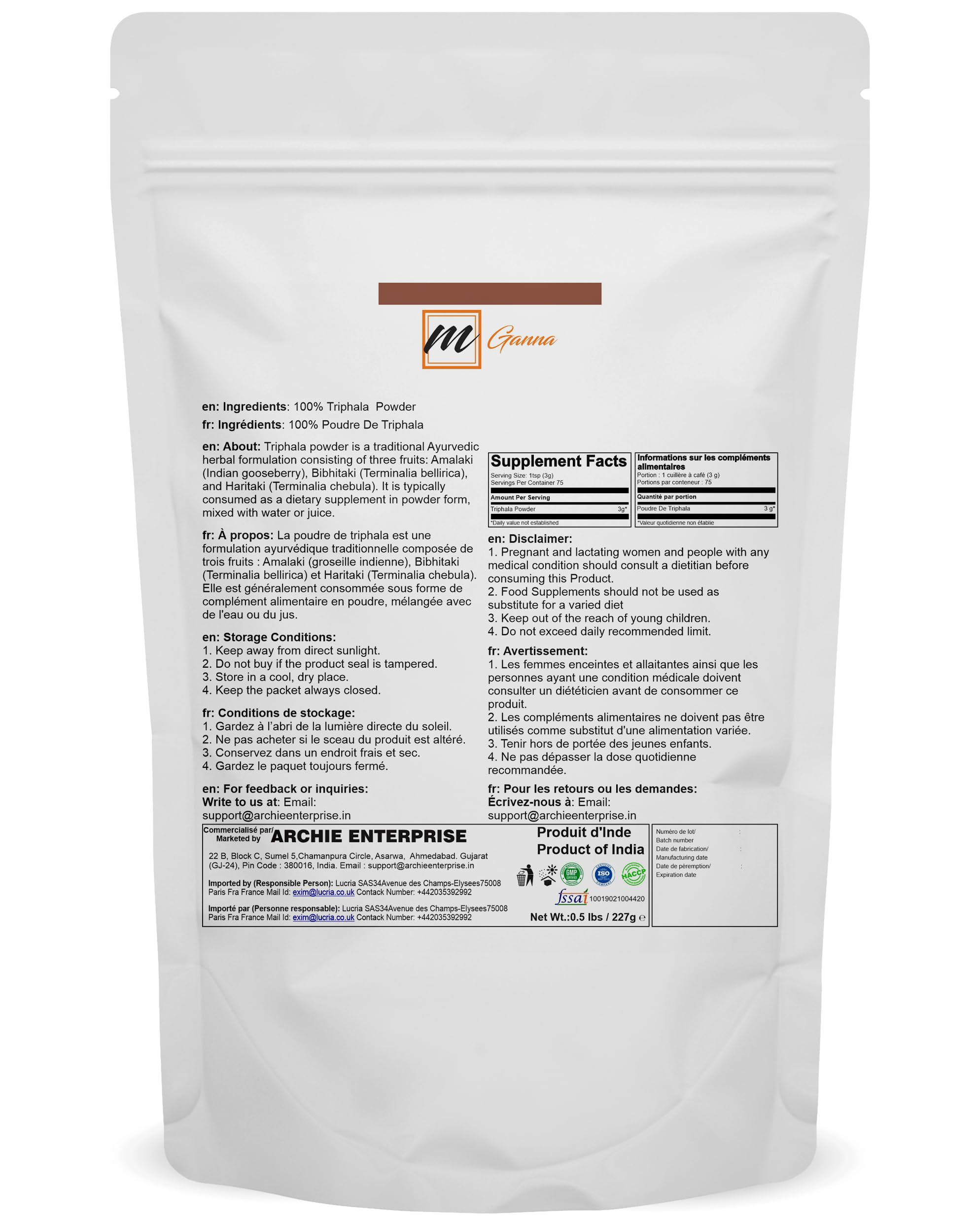 mGanna herbal supplement packaging showing pure Ayurvedic ingredients