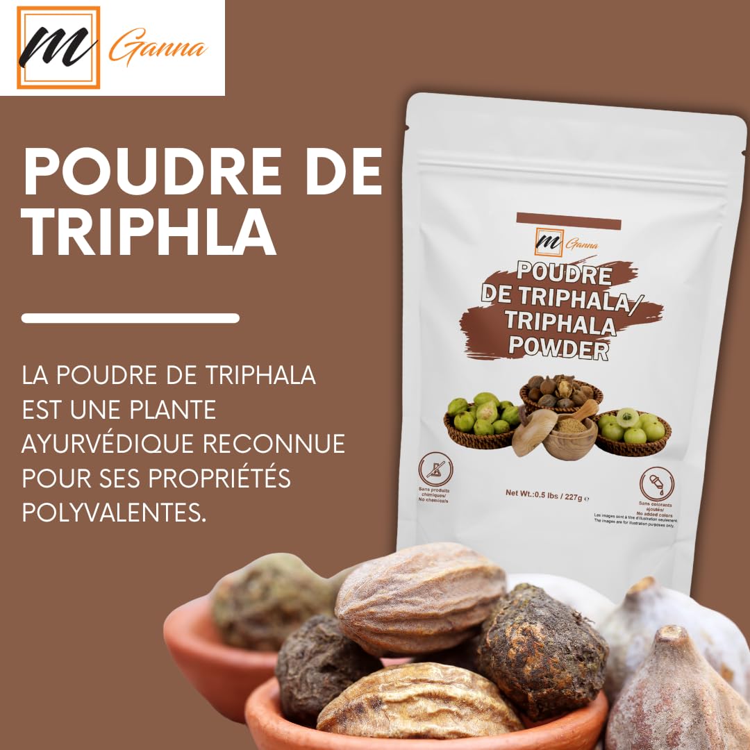 Back label of mGanna triphala powder with clean directions for use