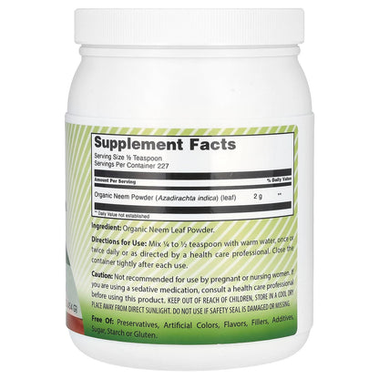 Amazing India Organic Neem Powder USDA organic supplement label details