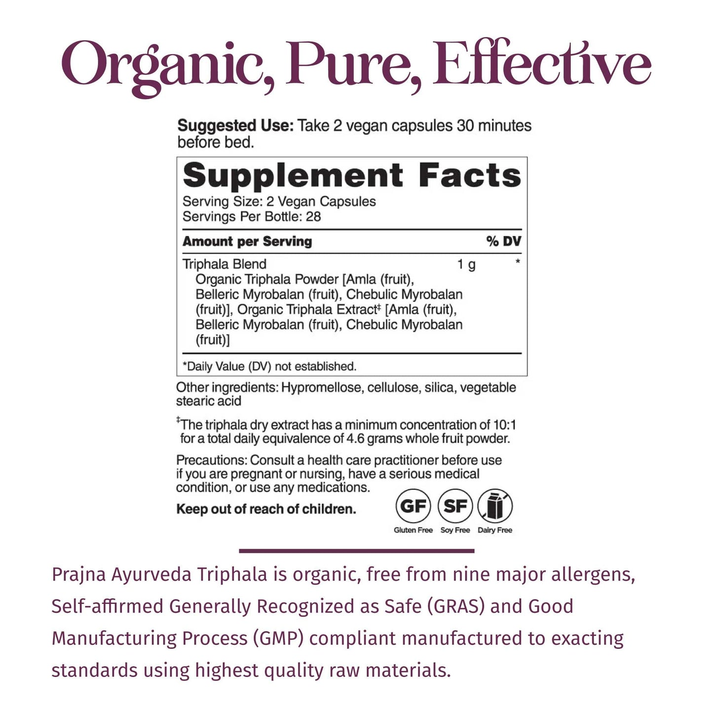 Healthy Directions Prajna Triphala supplement facts and ingredient label view