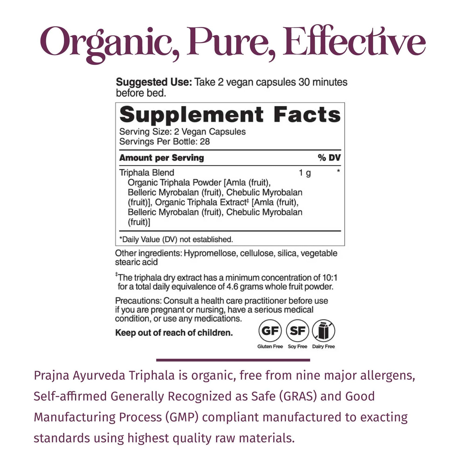 Healthy Directions Prajna Triphala supplement facts and ingredient label view