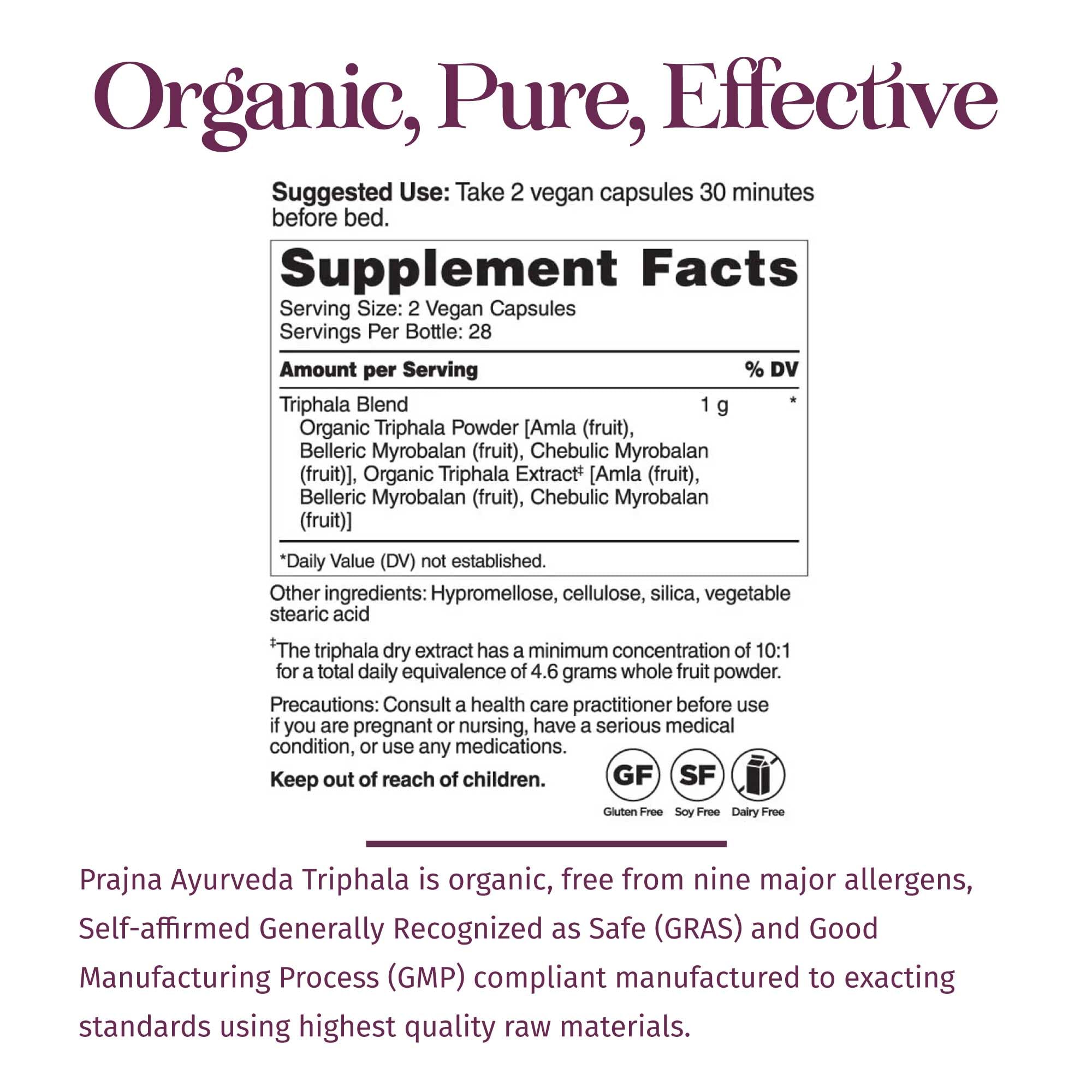 Healthy Directions Prajna Triphala supplement facts and ingredient label view