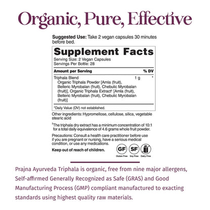 Healthy Directions Prajna Triphala supplement facts and ingredient label view