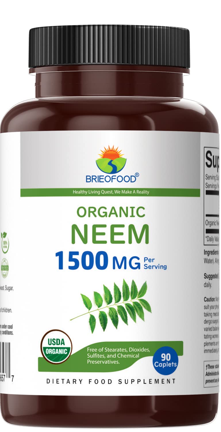 Brieofood Organic Neem 90 Vegetarian Tablets supplement facts label