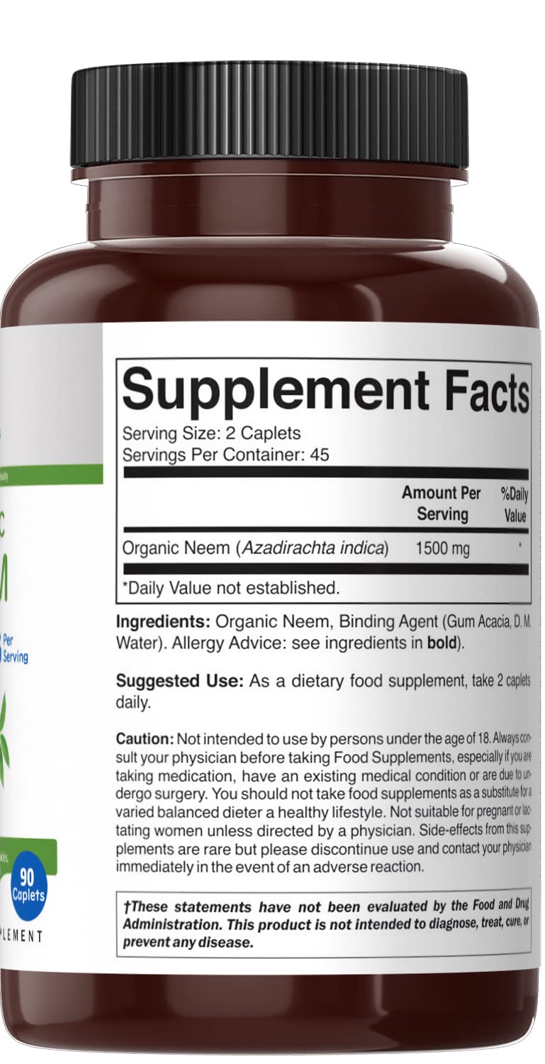 Brieofood Organic Neem 1500mg premium vegetarian tablets