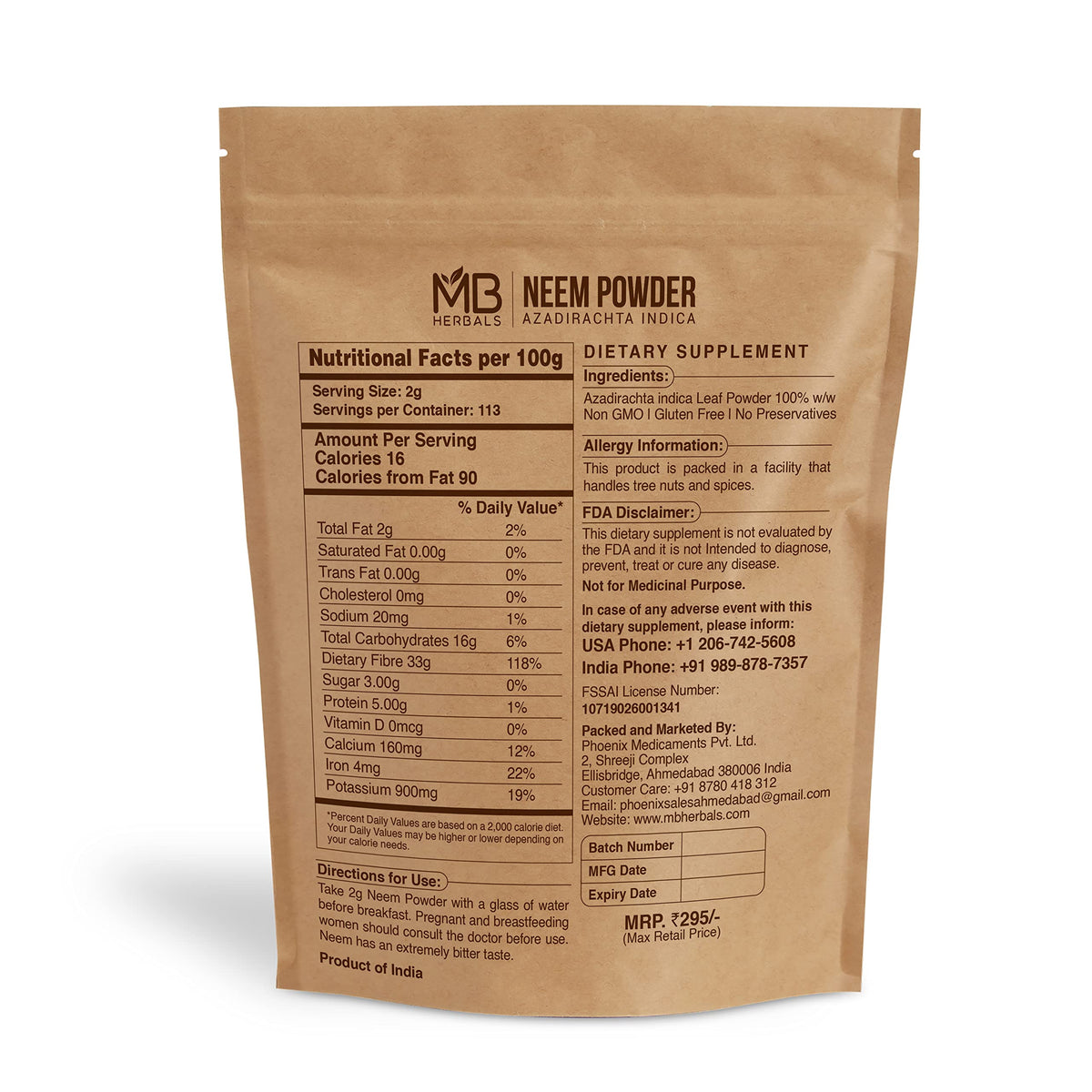 Wild Crafted Neem Leaf Powder Bag for Hair and Skin Care