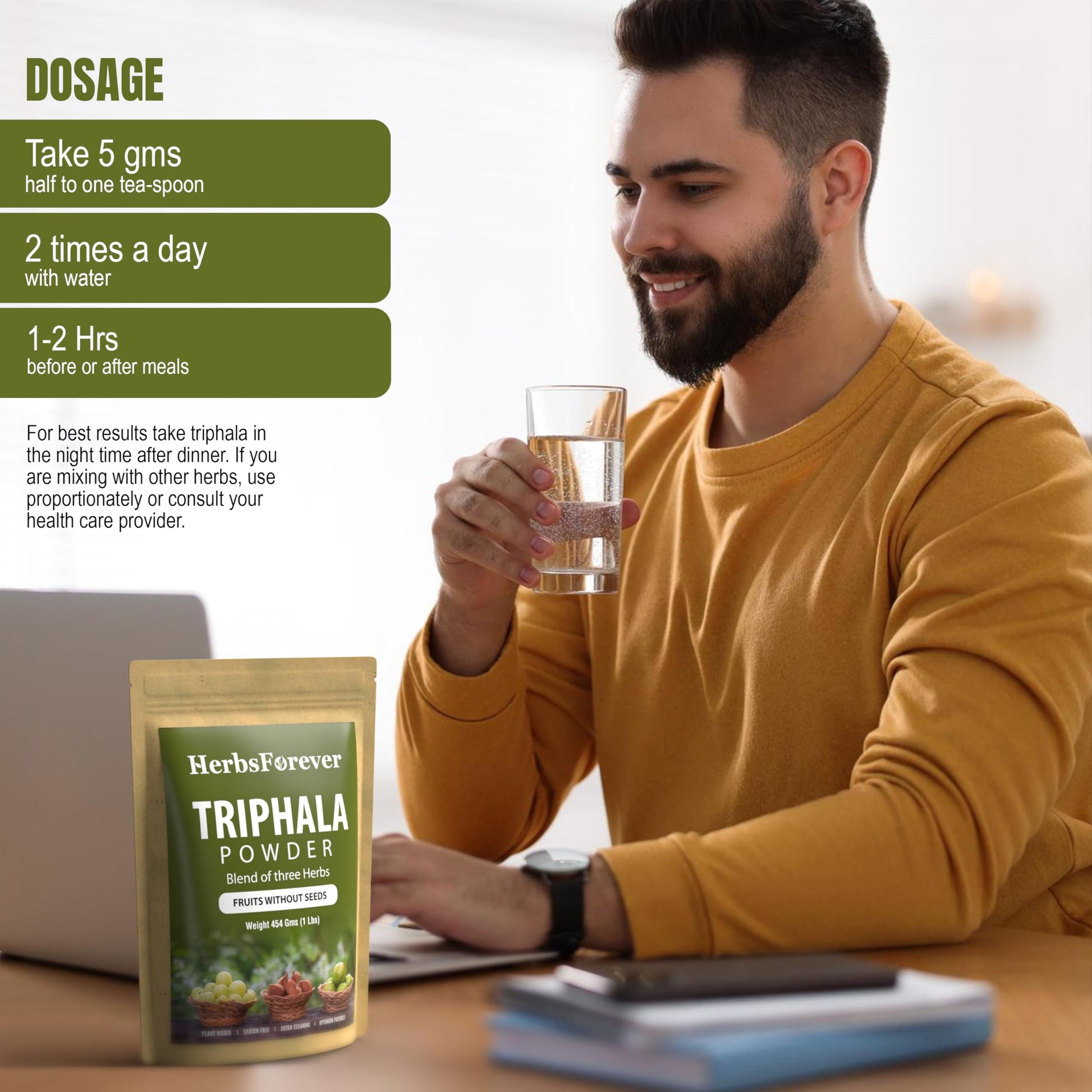 Vegan and non-GMO Herbsforever Triphala formulation for balancing Vata Pitta and Kapha