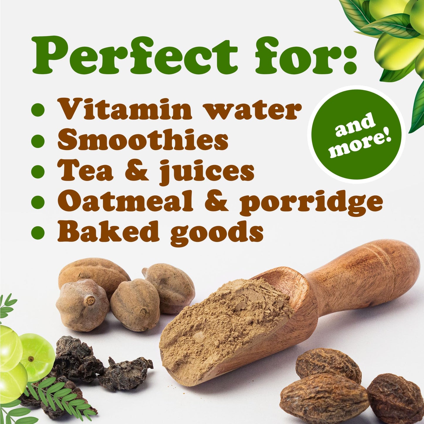 Resealable bulk pouch of Food to Live Triphala powder on counter
