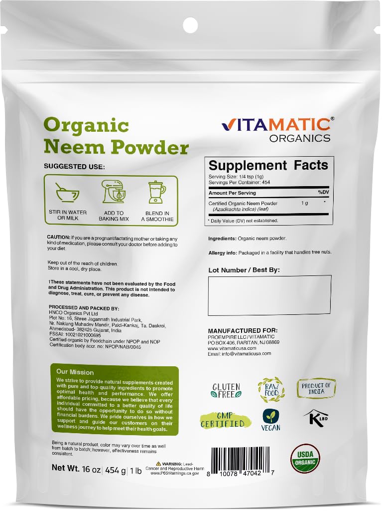 Vitamatic USDA organic certification label