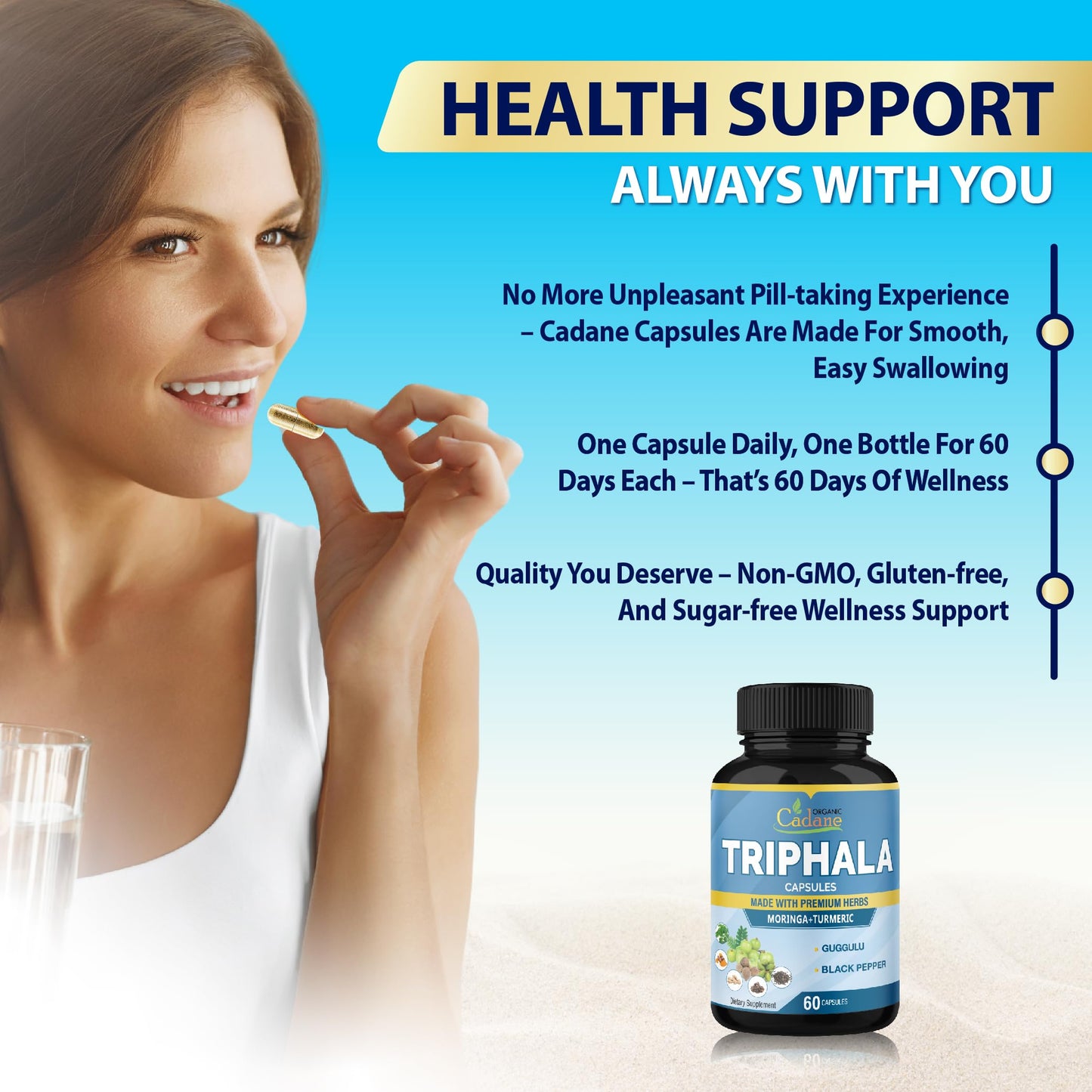 Side view of Organic Cadane digestive health supplement container