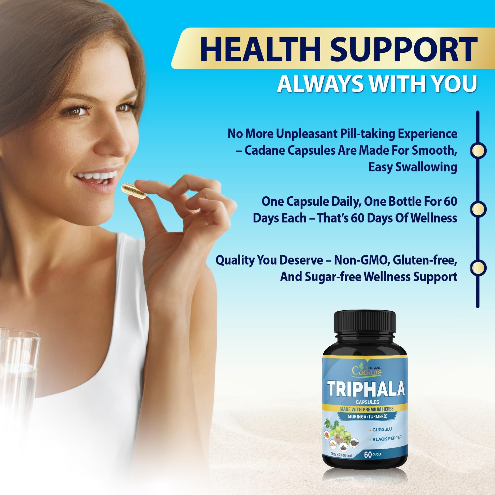 Side view of Organic Cadane digestive health supplement container