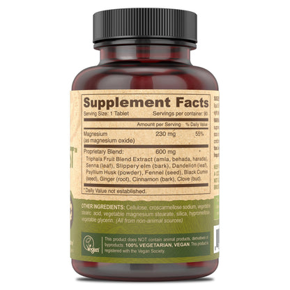 Deva herbal laxative supplement label detailing the magnesium and psyllium husk formula.