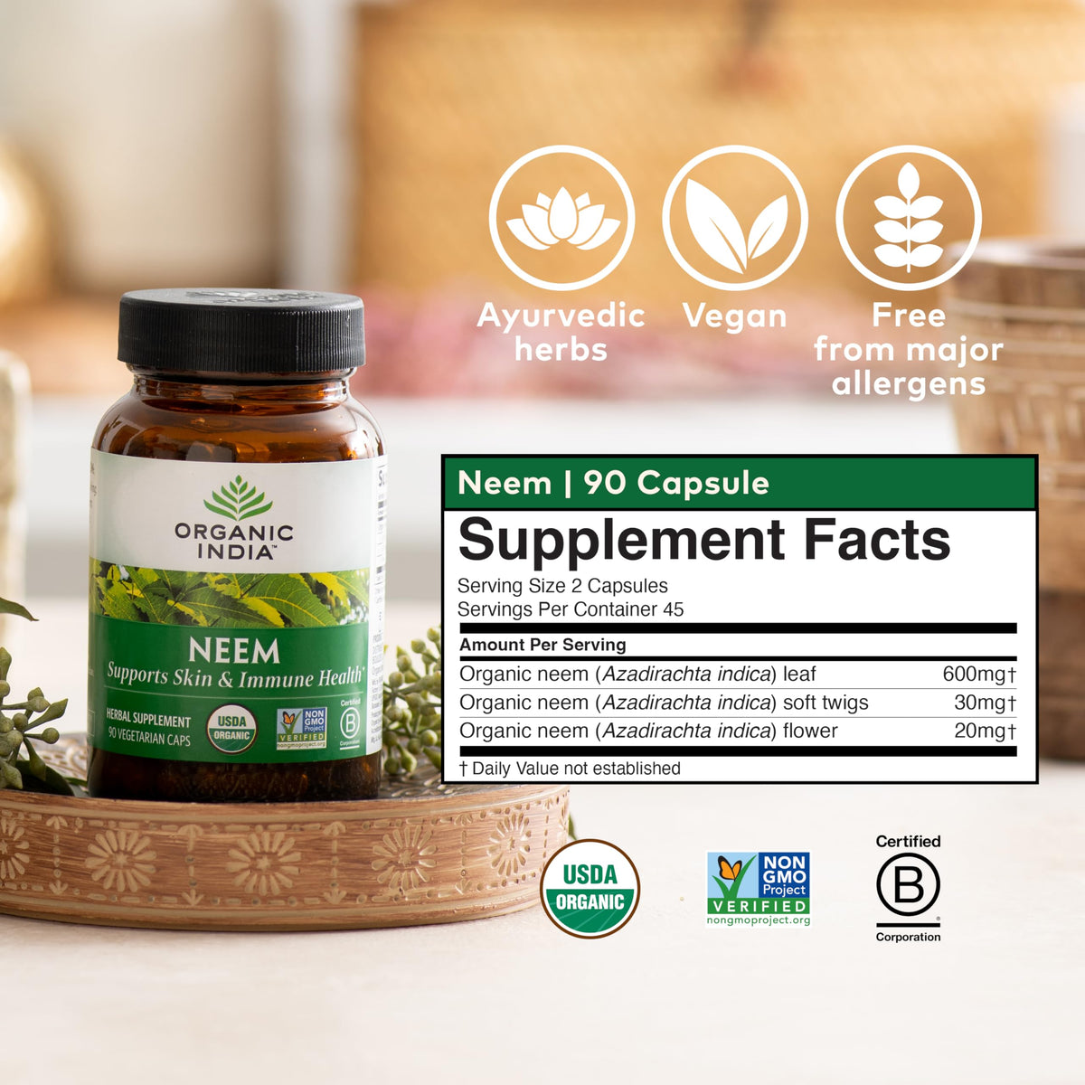 Organic India Neem Leaf capsules daily wellness dose