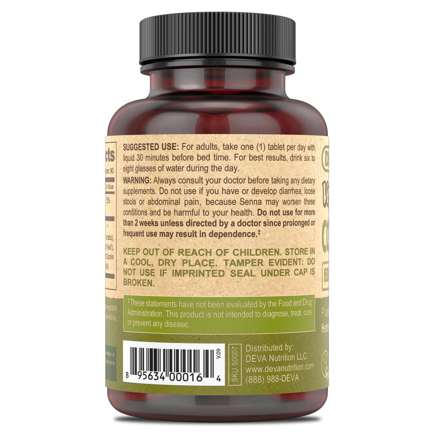 Deva Nutrition vegan gut health supplement tablets beside the original packaging.