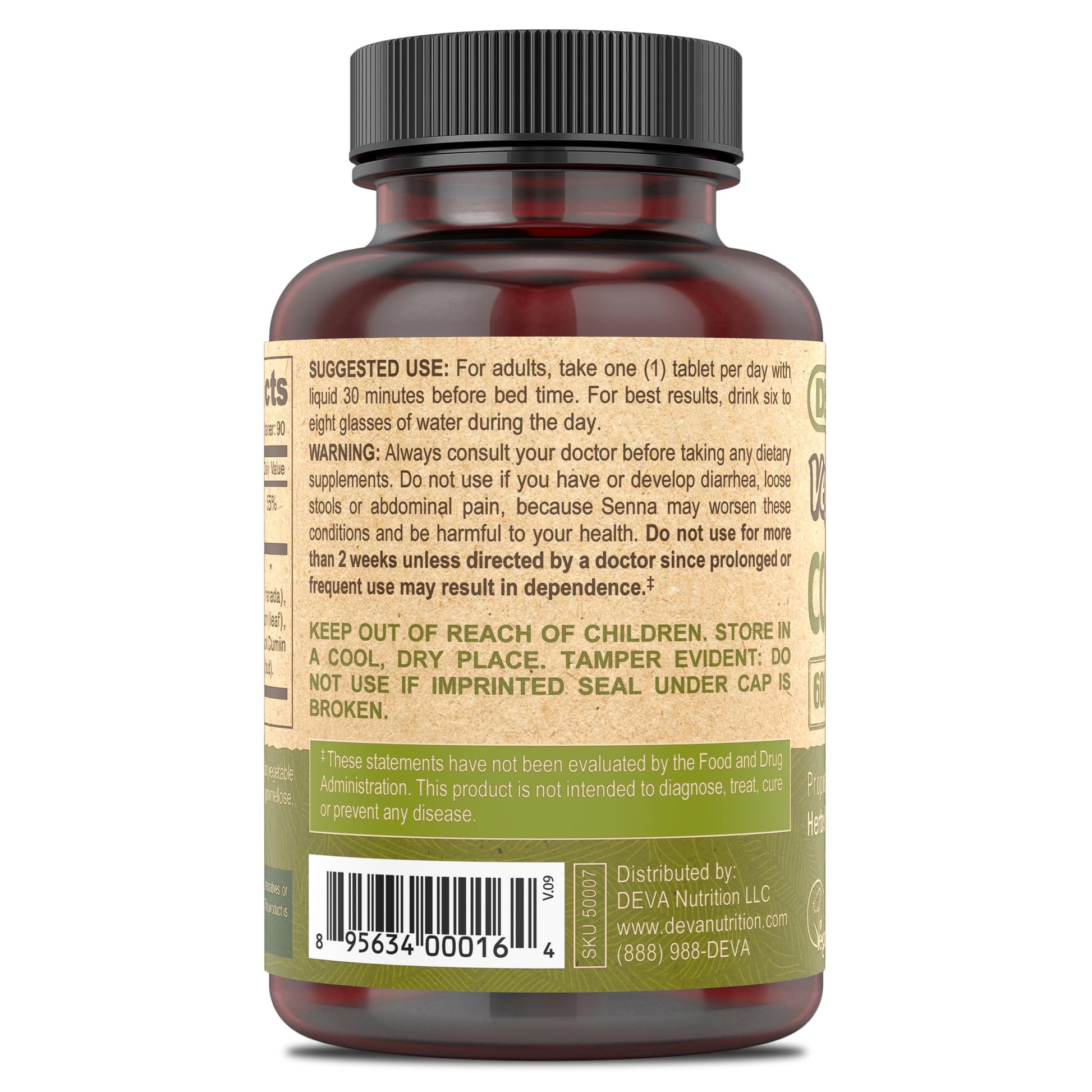 Deva Nutrition vegan gut health supplement tablets beside the original packaging.