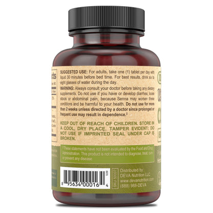 Deva Nutrition vegan gut health supplement tablets beside the original packaging.