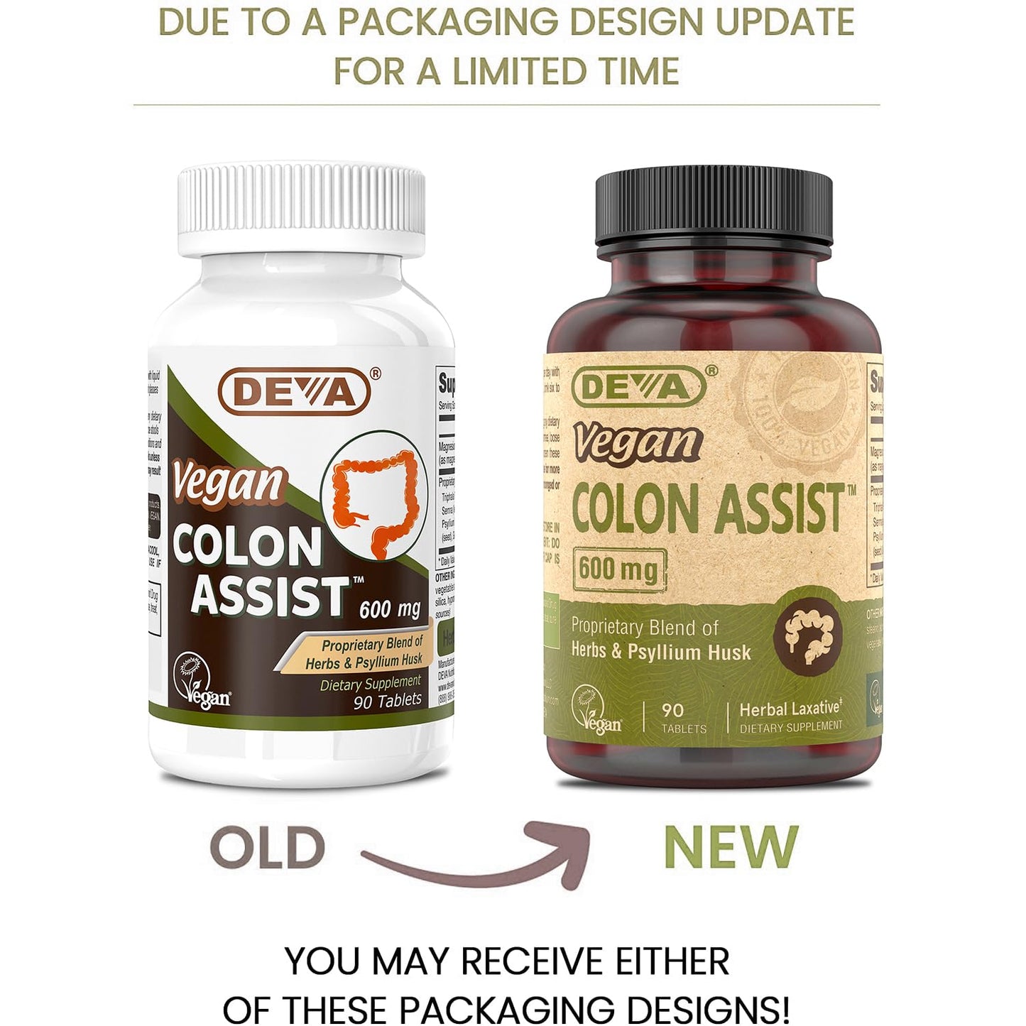 Deva USA imported digestive regularity supplement bottle highlighting the non-animal source seal.