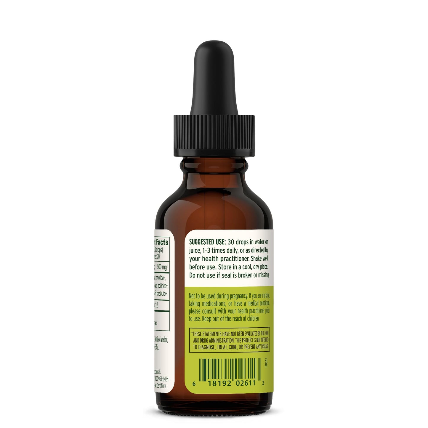 Banyan Botanicals Triphala extract bottle with glass dropper for precise daily servings