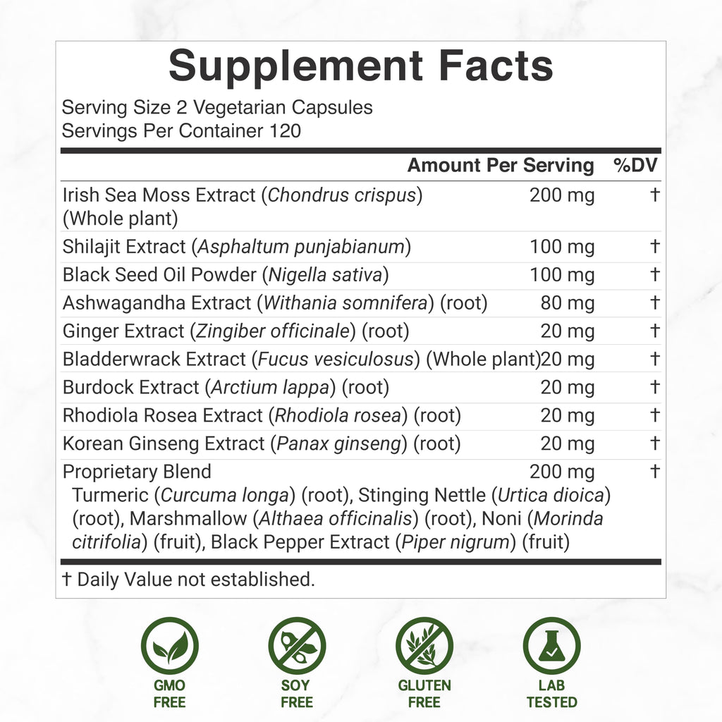 Deal Supplement Irish Sea Moss supplement facts label