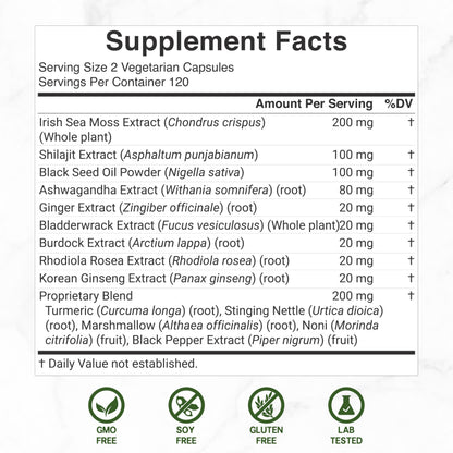Deal Supplement Irish Sea Moss supplement facts label