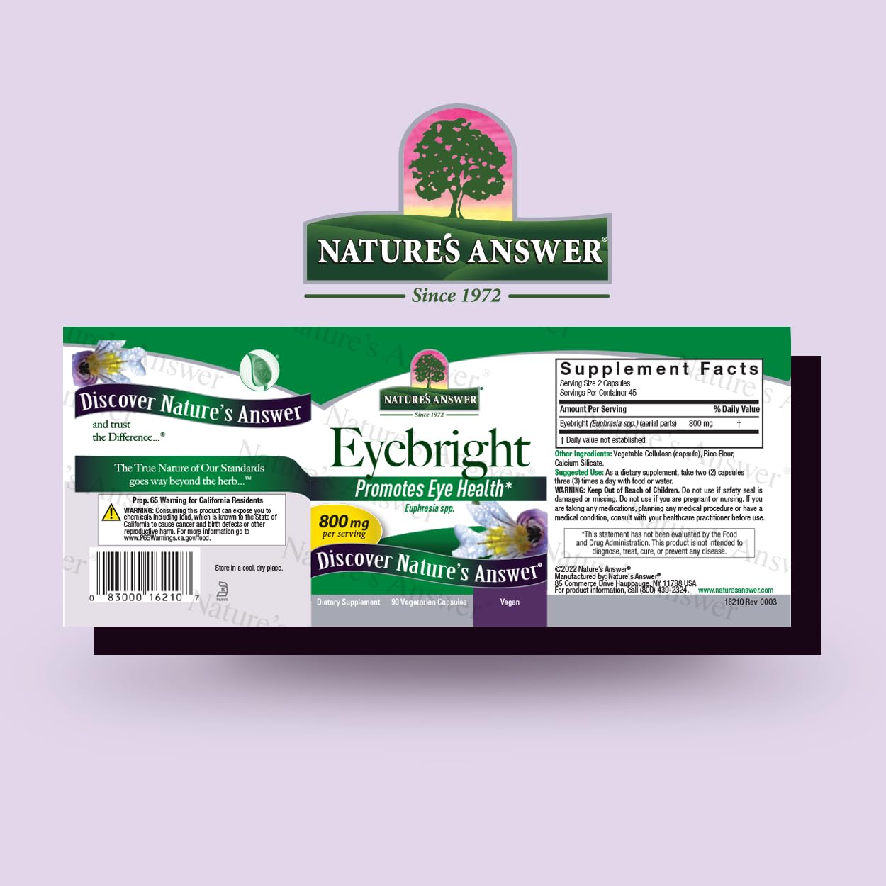 Nature's Answer Eyebright supplement bottle label details