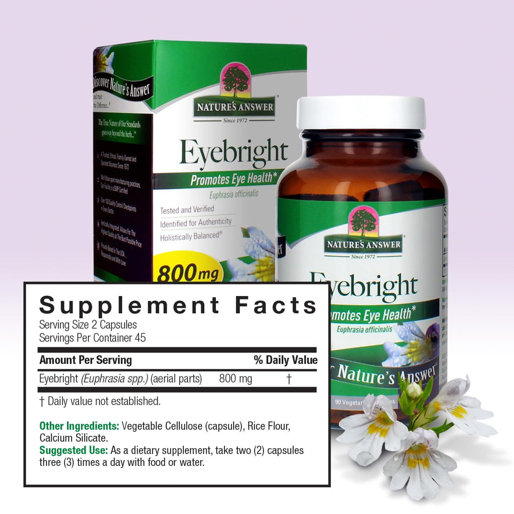 Side view of Nature's Answer Eyebright 800mg capsules bottle
