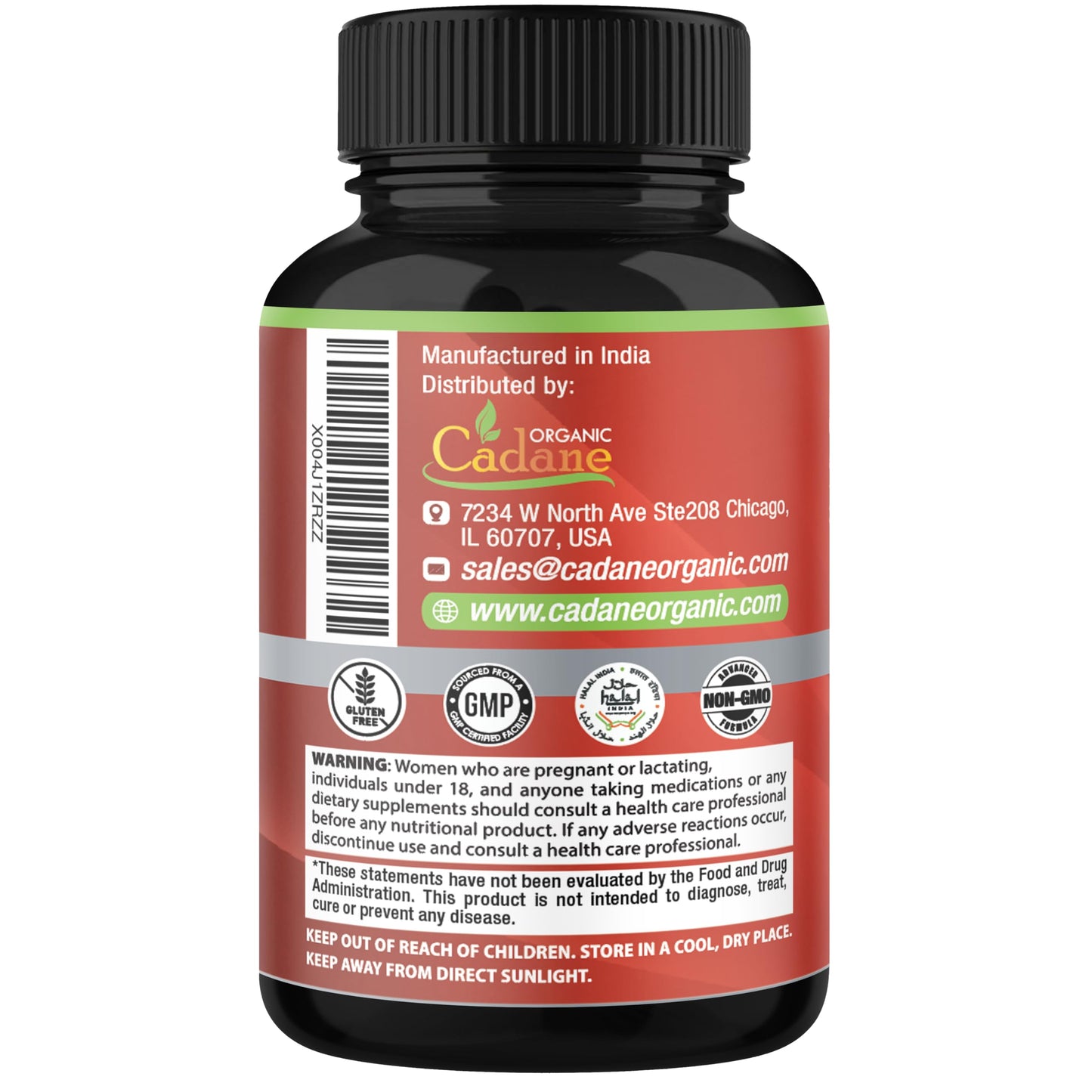 Organic Cadane Triphala supplement capsules spilled neatly next to the brown amber bottle.