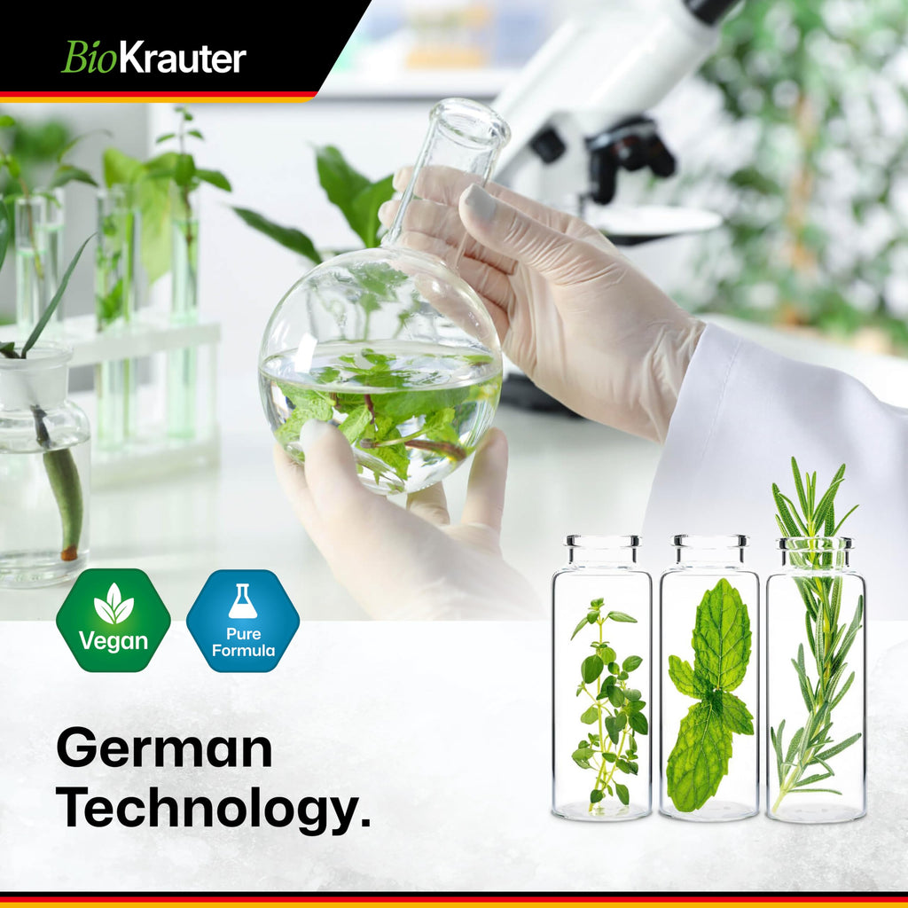 Authentic Bio Krauter seasonal support liquid extract container next to its protective packaging