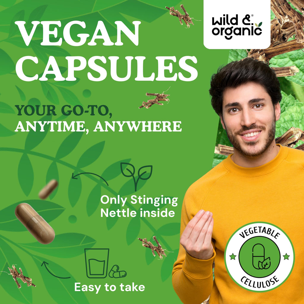 Premium 10 to 1 stinging nettle root extract 5000 mg equivalent capsules for prostate health.