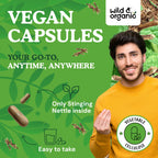 Premium 10 to 1 stinging nettle root extract 5000 mg equivalent capsules for prostate health.