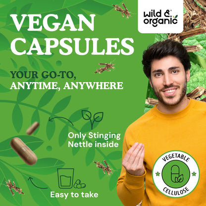 Premium 10 to 1 stinging nettle root extract 5000 mg equivalent capsules for prostate health.