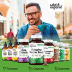 Gluten free non GMO stinging nettle root dietary supplement packaging details.