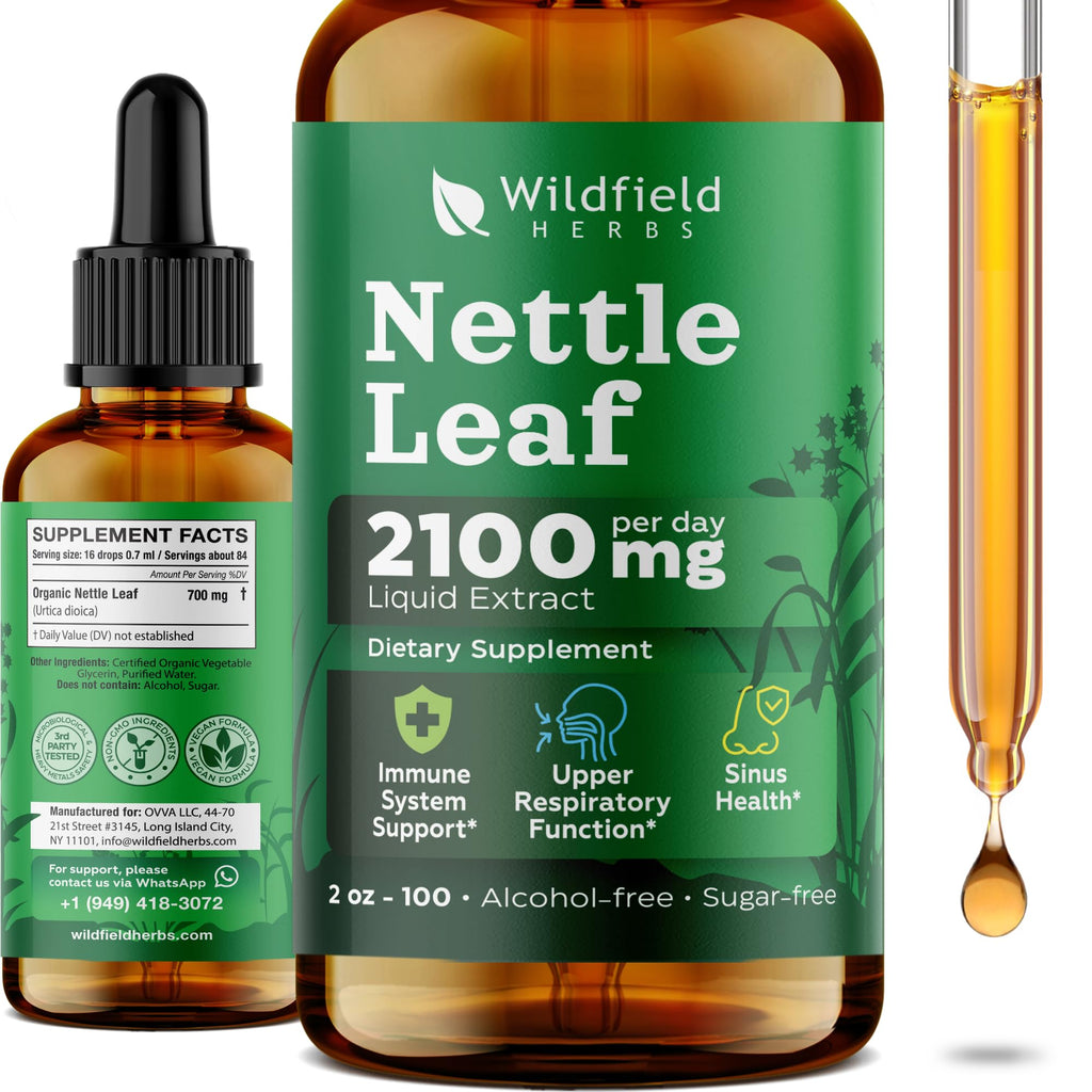 Wildfield Herbs Nettle Leaf Liquid Extract 2 ounce packaging showing supplement facts
