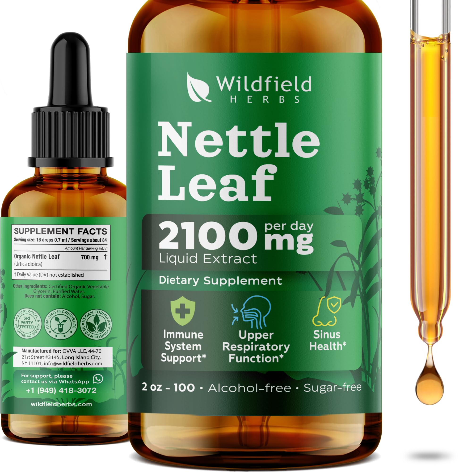 Wildfield Herbs Nettle Leaf Liquid Extract 2 ounce packaging showing supplement facts