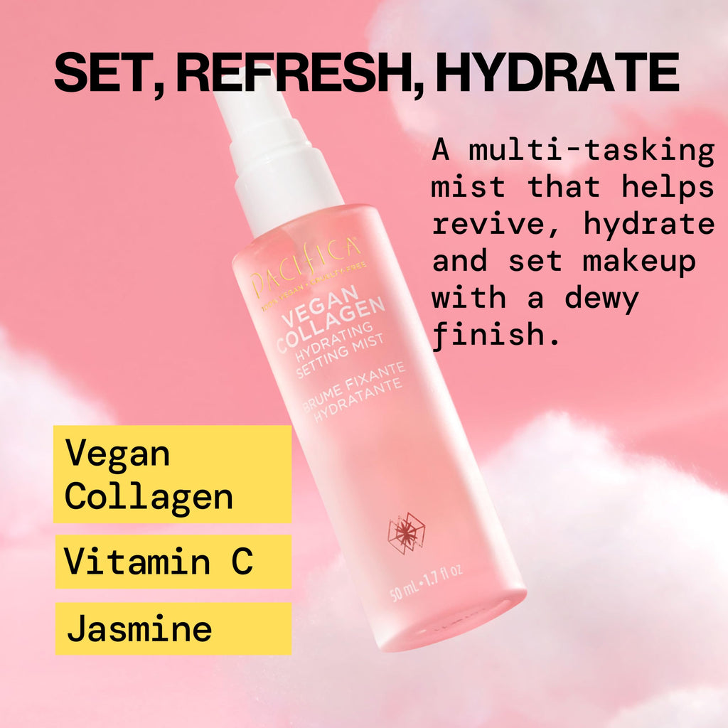 Pacifica Vegan Collagen Hydrating Setting Mist glass bottle packaging