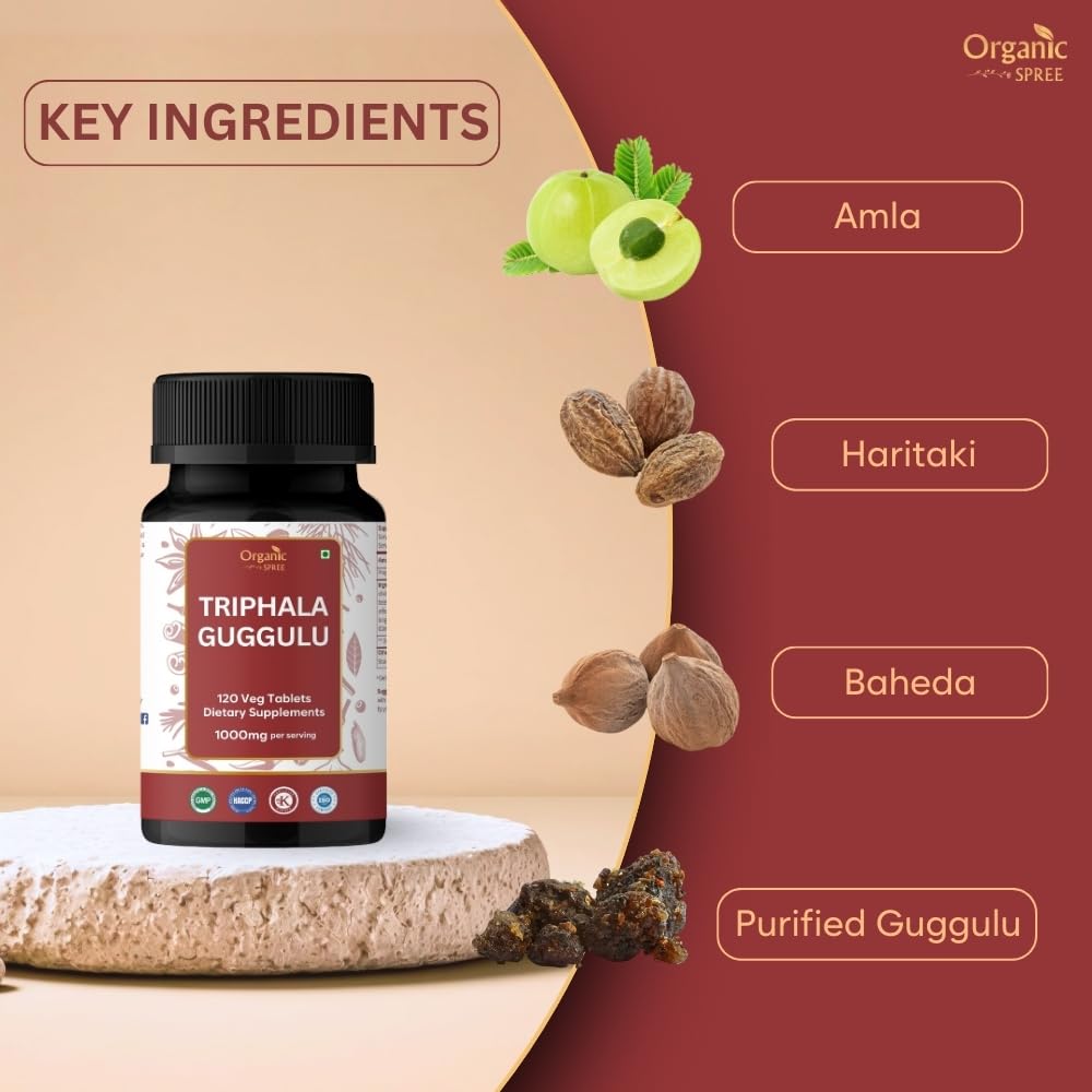 Organic Spree Triphala Guggulu supplement facts and pure Ayurvedic ingredients list